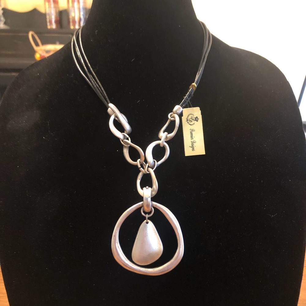 Vintage Premier Four Strand Black Cord and Silver Tone Necklace